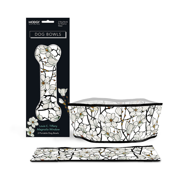 Louis C. Tiffany Magnolia Window - Set of Two Dog Bowls - Modgy