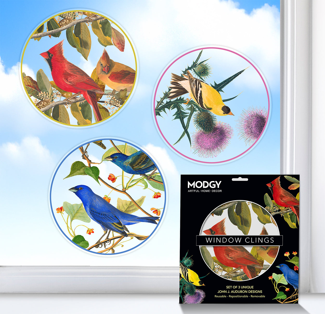 Modgy Window Cling John J. Audubon Set of 3