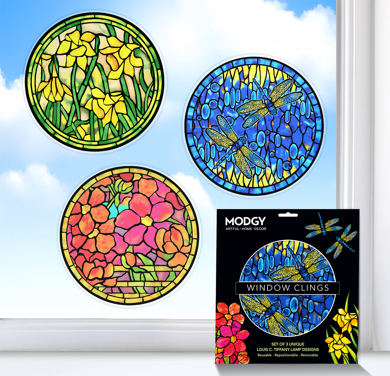 Modgy Window Cling Louis C. Tiffany Lamp Set of 3