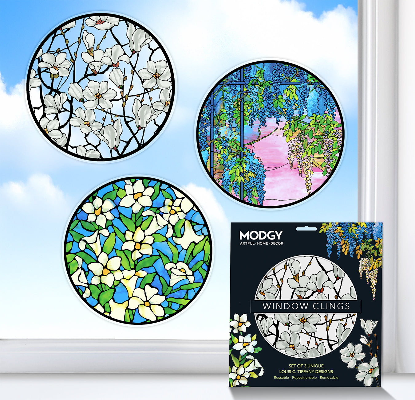Modgy Window Cling Louis C. Tiffany Window Set of 3