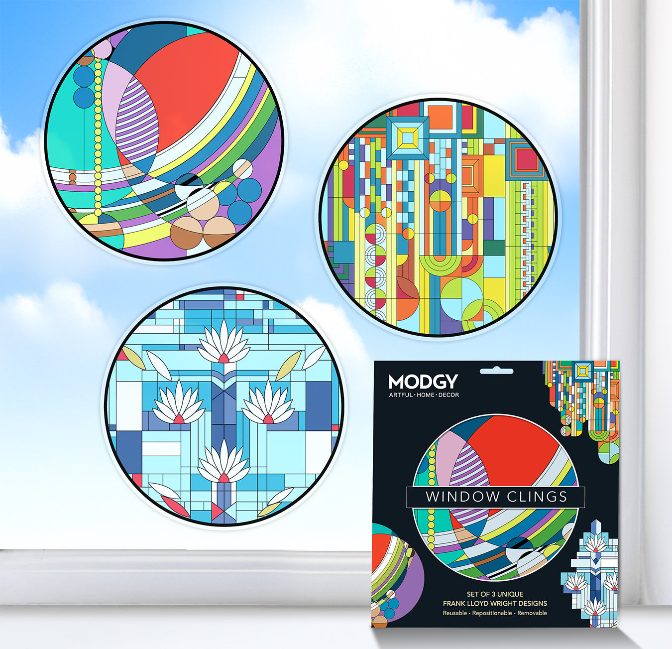 Modgy Window Cling Frank Lloyd Wright Set of 3