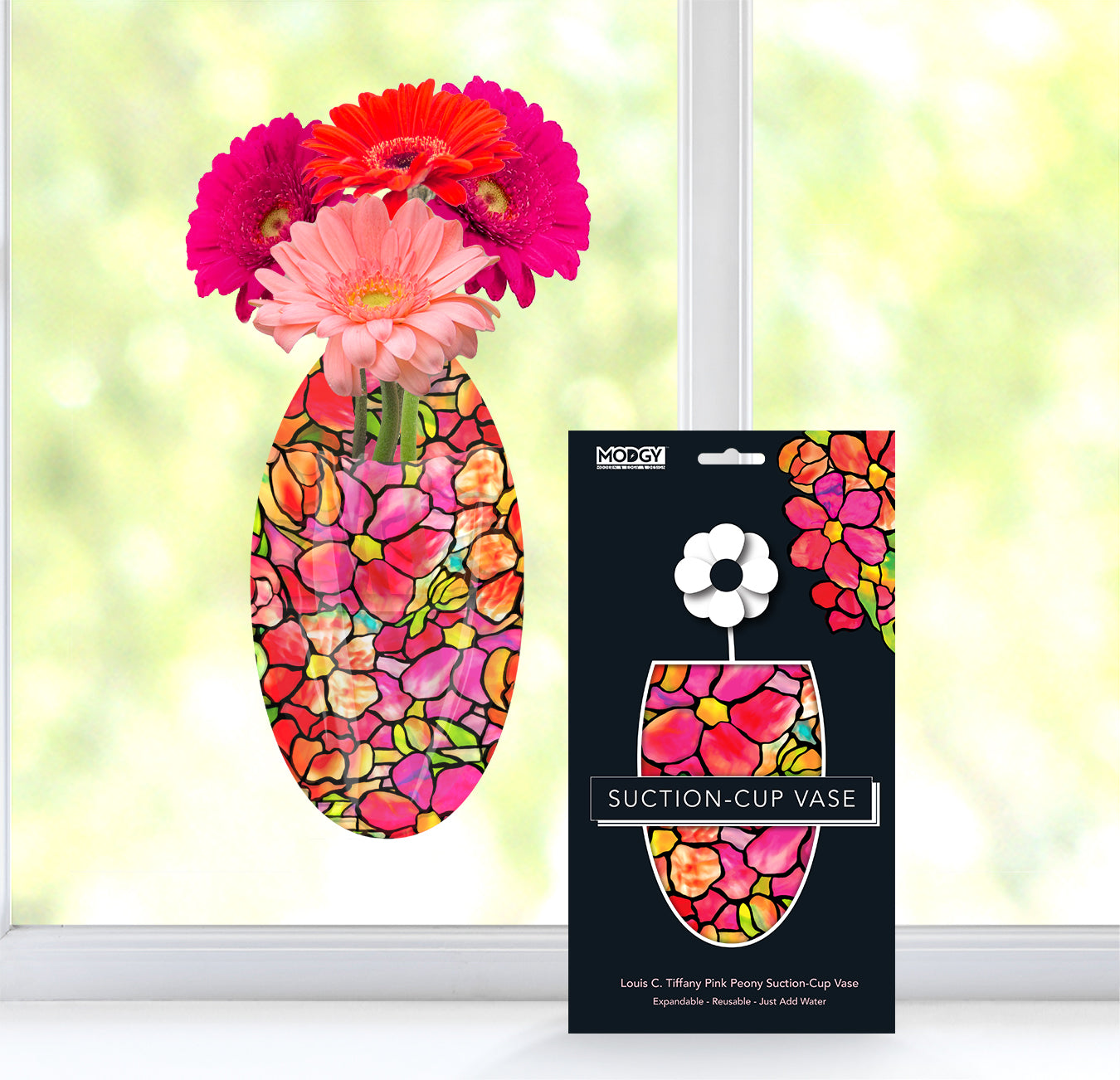 Louis C Tiffany Pink Peony Large Suction Cup Vase