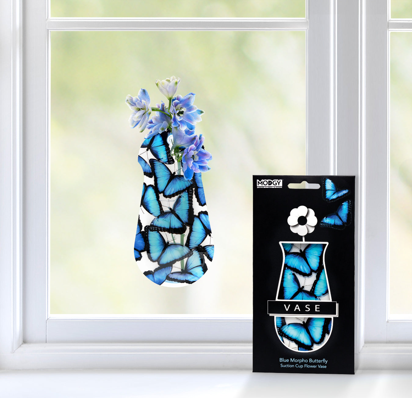 Blue Morpho Butterfly Suction Cup Bud Vase